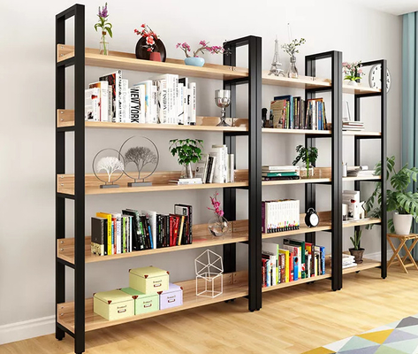 Verstellbares industrielles Metall und hölzerne Buch-Regal-Präsentationsständer für Bibliothek