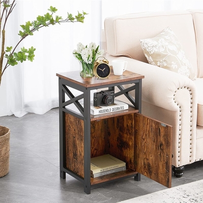 Holz Nightstand Metallrahmen-industrielles Kopfende-Kabinett MDF Brown