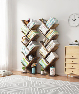 Sgs-Boden-hölzernes Baum-Regal-Bücherschrank-Ecken-Schwarz-Baum-Bücherregal