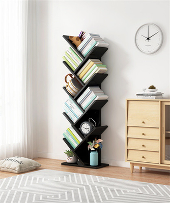 Sgs-Boden-hölzernes Baum-Regal-Bücherschrank-Ecken-Schwarz-Baum-Bücherregal