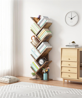 Sgs-Boden-hölzernes Baum-Regal-Bücherschrank-Ecken-Schwarz-Baum-Bücherregal