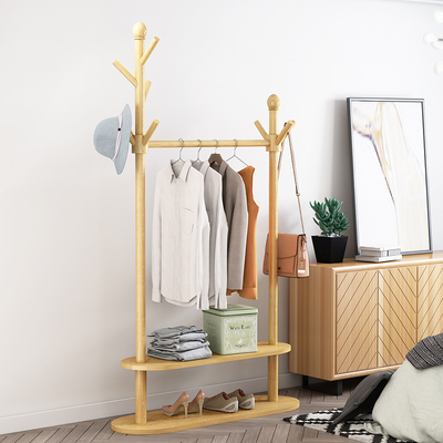 Roydom-Büro-Mantel-Bambuskleiderbügel-Stand mit Regalen