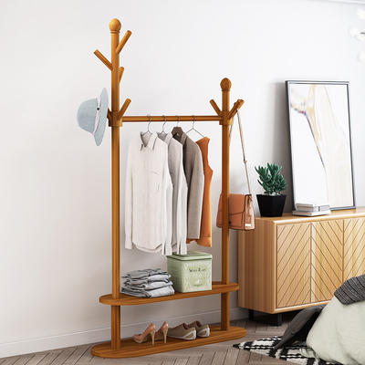 Roydom-Büro-Mantel-Bambuskleiderbügel-Stand mit Regalen