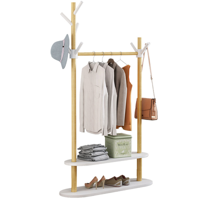 Kundenspezifischer Kiefernholz-Kleidungs-Garderobenständer-Aufhänger-Stand mit Schuhregal