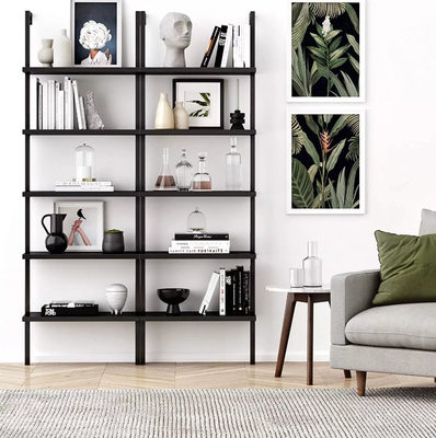 Reihen-Metall des Wohnzimmer-Schwarz-5 und hölzernes Buch-Regale MDF-Brett