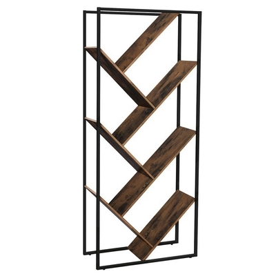 Asymetrisches diagonales Metall und hölzerner Buch-Regal-moderner Baum-geformter Bücherschrank