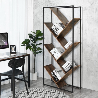 Asymetrisches diagonales Metall und hölzerner Buch-Regal-moderner Baum-geformter Bücherschrank