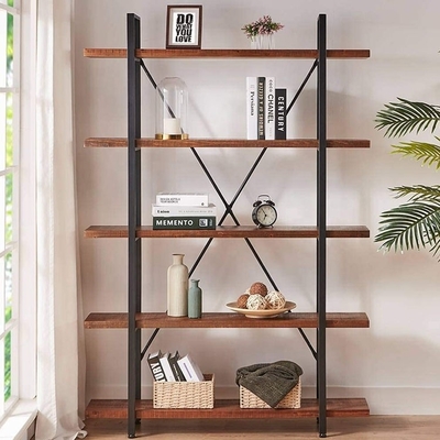 Kundengebundenes industrielles 5 Reihen-Metall-und hölzerner Bücherschrank-feste hölzerne Buch-Regale