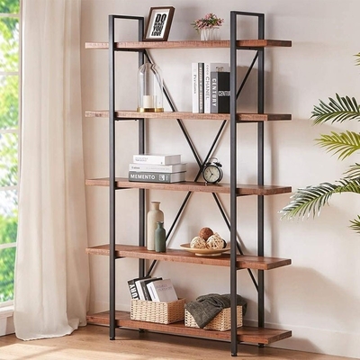 Kundengebundenes industrielles 5 Reihen-Metall-und hölzerner Bücherschrank-feste hölzerne Buch-Regale