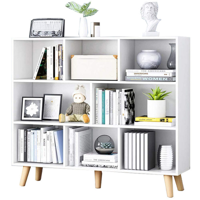 Weißes offenes Metall und hölzerne Reihe des Buch-Regal-Bücherschrank-3 mit 8 Würfeln
