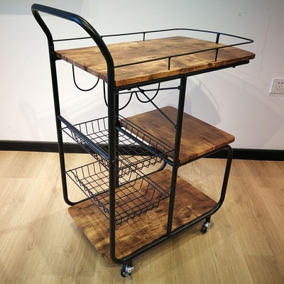 Reihe des Metallrahmen MDF-Holz-moderne Küchen-Wagen-Rollen-Servierwagen-3