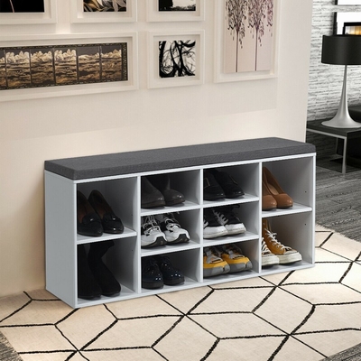 2 Reihe hölzerne Cubby-Hallen-Schuh-Speicher-Bank mit Schlitz des Kissen-10