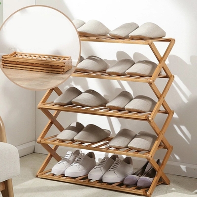 Faltbare hölzerne Bambusreihe der platten-Schuhregal-Möbel-3
