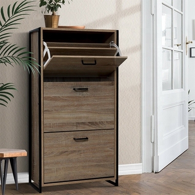 Hölzerner 3 Reihen-Flip Down Shoe Rack Furniture-Organisator Cabinet For Home MDF