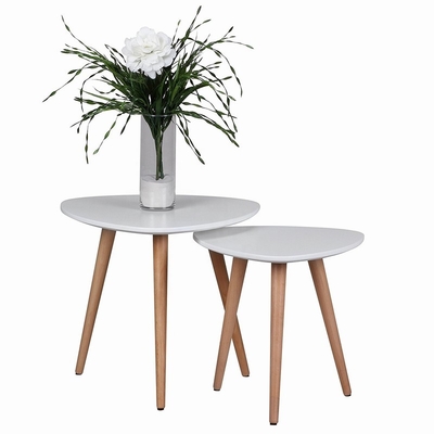 Weiße runde feste Buchenholz-Couchtisch MDF-Spitze