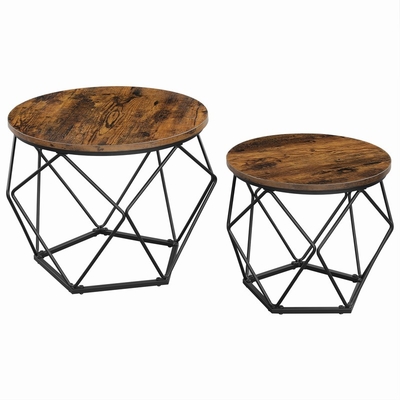 Großes antikes genistetes Walnuss-Holz und Metallcouchtisch