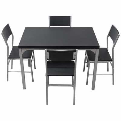 Hölzerner schwarzer Hauptspeisetisch stellte 4 Sitzer-Stühle mit Metallrahmen ein