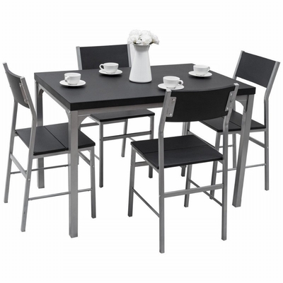 Hölzerner schwarzer Hauptspeisetisch stellte 4 Sitzer-Stühle mit Metallrahmen ein