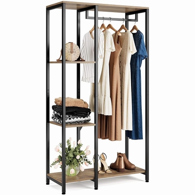 Rustikale Metallholz-Kleidungsspeicher-Gestelle Garderobe Hall Tree For Bedroom Apartment