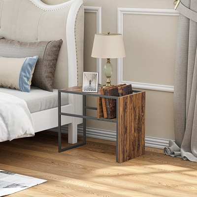 C formte umschaltbaren Metallrahmen-Tannen-Bauholz-Nachttisch Nightstand mit Regal