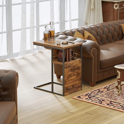 C formte umschaltbaren Metallrahmen-Tannen-Bauholz-Nachttisch Nightstand mit Regal