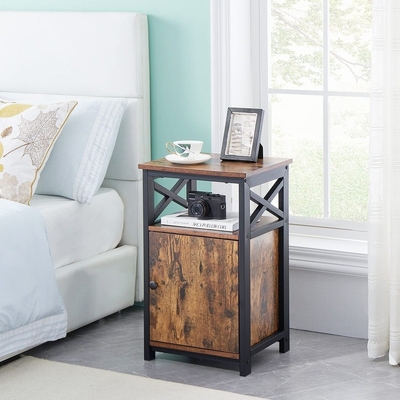 Holz Nightstand Metallrahmen-industrielles Kopfende-Kabinett MDF Brown