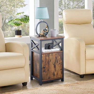 Holz Nightstand Metallrahmen-industrielles Kopfende-Kabinett MDF Brown