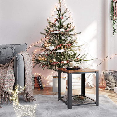 Kleines Brown industrielles Holz und Metall Nightstand Art Soems