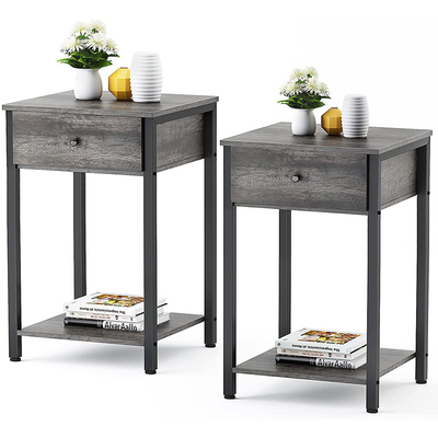 Kundengebundene Metallrahmen-Bauernhaus-Art Nightstands Gray Wood