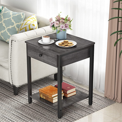 Kundengebundene Metallrahmen-Bauernhaus-Art Nightstands Gray Wood