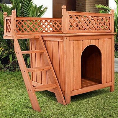 Hündchen-hölzerner Haustier-Haus-Schutz mit Treppen-Balkon-Innenim Freien