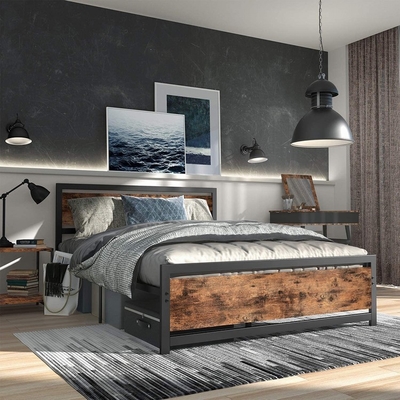 ODM-Hotel-hölzerner Metallmöbel-Herberges-Eisen-Bett-Rahmen-König Industrial Style